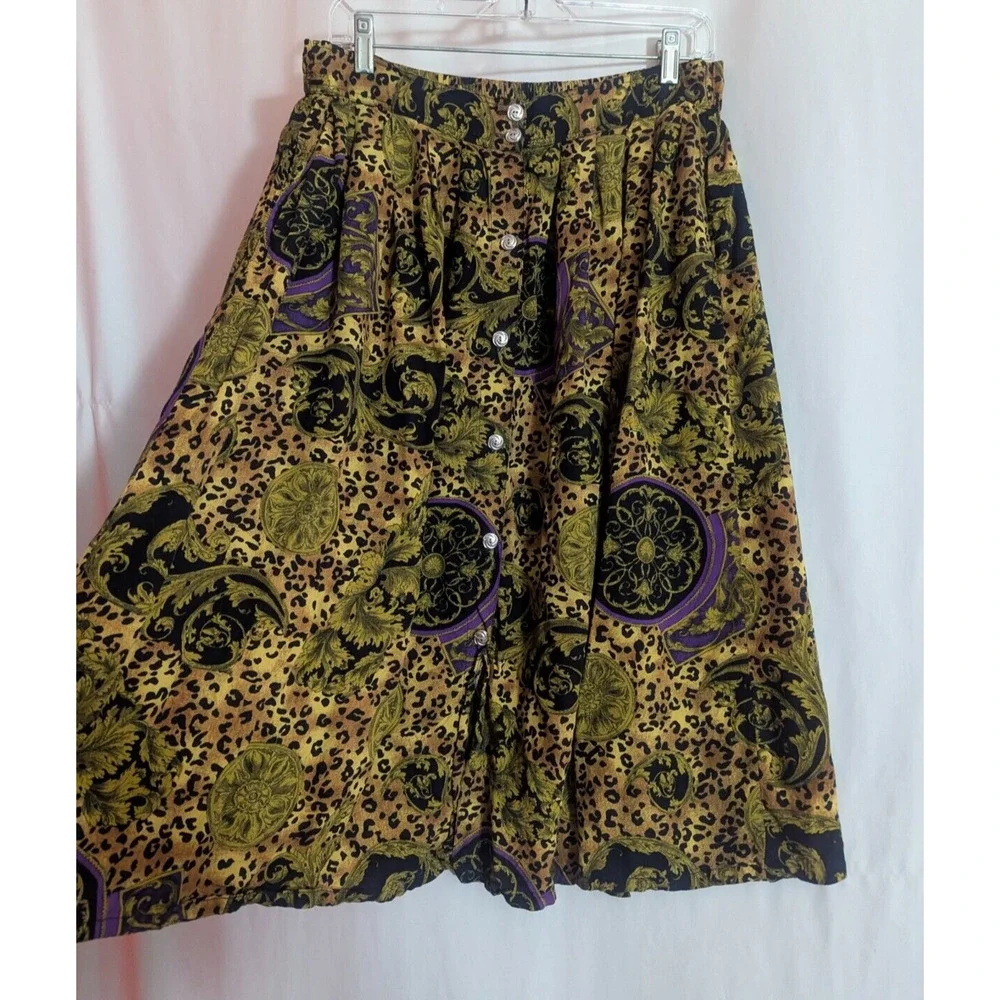 Vtg Payal by Ganesh Floral Leopard Print 2pc Skirt Set Large Maximalist Boho T1